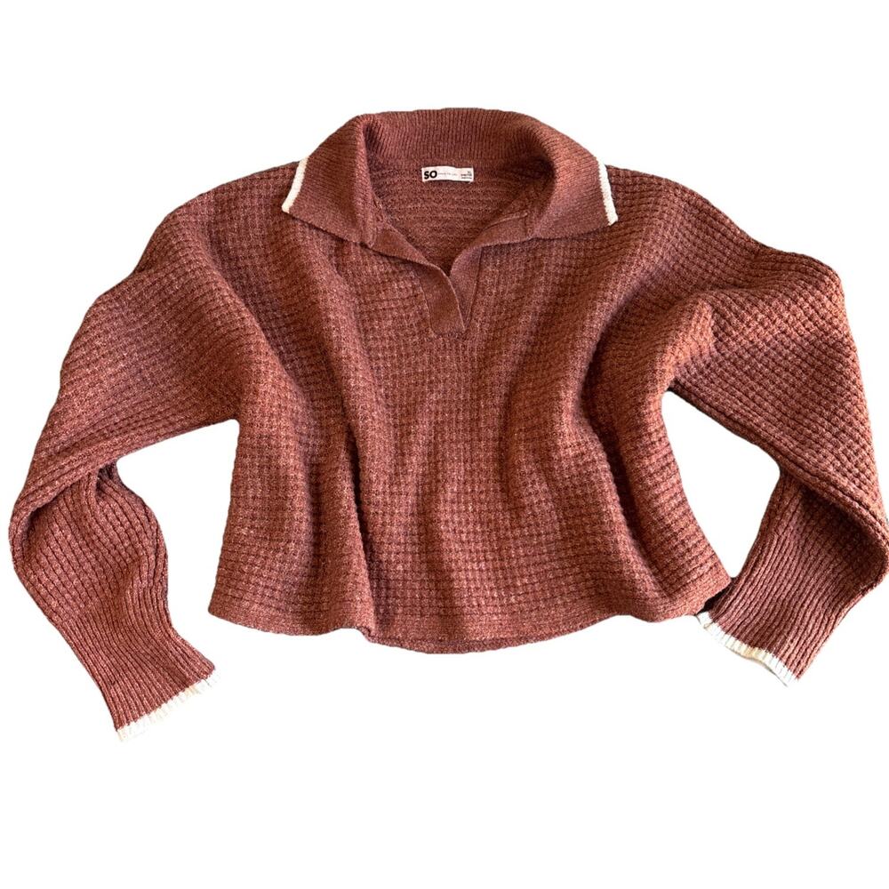 SO Women’s Rust Sweater Collared Brown Long Sleeve Cropped - Size XL
